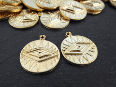 All Seeing Eye Pendant, All Seeing Eye Charm, Evil Eye, 22k Matte Gold, 2pc