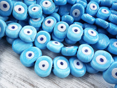 6 Sky Blue Evil Eye Nazar Glass Bead - Traditional Turkish Handmade Protective Lucky Amulet 26 mm - VALUE PACK - Turkish Glass Beads