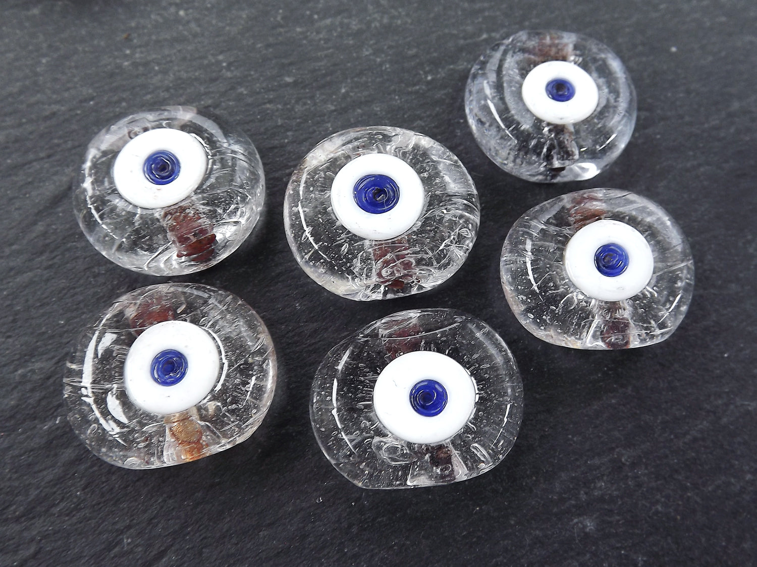 6 Clear Evil Eye Nazar Glass Bead Traditional Turkish Handmade Protective Lucky Amulet 26 mm VALUE PACK - Turkish Glass Beads 6 Clear Evil Eye Nazar Glass Bead Traditional Turkish Handmade Protective Lucky Amulet 26 mm VALUE PACK - Turkish Glass Beads