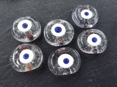 6 Clear Evil Eye Nazar Glass Bead Traditional Turkish Handmade Protective Lucky Amulet 26 mm VALUE PACK - Turkish Glass Beads