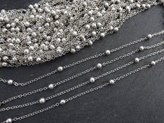 Satellite Chain, Ball Beaded Chain, Delicate Cable Chain, Dew Drops Chain, Jewelry Making, Tarnish Resistant, Matte Antique Silver, 1 Meter