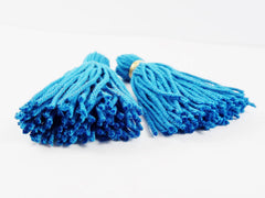 Long Blue Handmade Wool Thread Tassels - 3 inches - 75mm - 2 pc