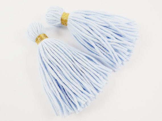 Long Pale Blue Handmade Wool Thread Tassels - 3 inches - 75mm - 2 pc Long Pale Blue Handmade Wool Thread Tassels - 3 inches - 75mm - 2 pc