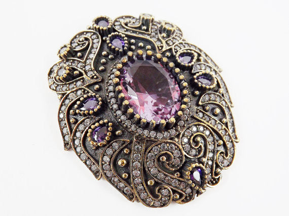 Large Purple Clear Rhinestone Crystal Pendant - Antique Bronze - 1PC - No:3 Large Purple Clear Rhinestone Crystal Pendant - Antique Bronze - 1PC - No:3