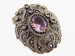 Large Purple Clear Rhinestone Crystal Pendant - Antique Bronze - 1PC - No:3