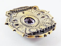 Large Purple Clear Rhinestone Crystal Pendant - Antique Bronze - 1PC - No:3