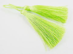 Long Bright Spring Green Silk Thread Tassels - 3 inches - 77mm - 2 pc