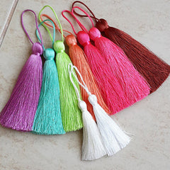 Long Bright Spring Green Silk Thread Tassels - 3 inches - 77mm - 2 pc