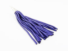 NEW Deep Royal Blue Afghan Tibetan Heishi Tube Beaded Tassel - Handmade - Tibetan Style Shiny Silver Plated Cap -89mm 1PC