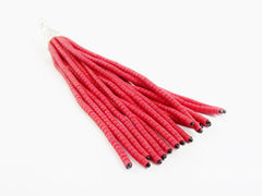 NEW Poppy Red Afghan Tibetan Heishi Tube Beaded Tassel - Handmade - Tibetan Style Shiny Silver Plated Cap - 83mm 1PC