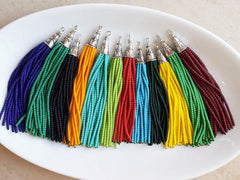 NEW Alaskan Blue Afghan Tibetan Heishi Tube Beaded Tassel - Handmade - Tibetan Style Shiny Silver Plated Cap - 78mm 1PC