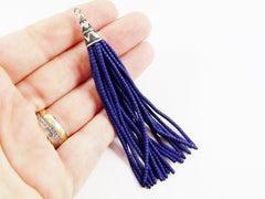 NEW Deep Royal Blue Afghan Tibetan Heishi Tube Beaded Tassel - Handmade - Tibetan Style Shiny Silver Plated Cap -89mm 1PC