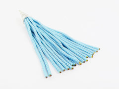 NEW Cool Blue Afghan Tibetan Heishi Tube Beaded Tassel - Handmade - Tibetan Style Shiny Silver Plated Cap -89mm 1PC