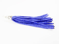 NEW Princess Blue Afghan Tibetan Heishi Tube Beaded Tassel - Handmade - Tibetan Style Shiny Silver Plated Cap -89mm 1PC