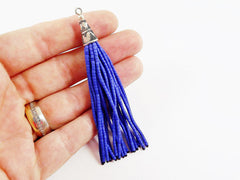 NEW Princess Blue Afghan Tibetan Heishi Tube Beaded Tassel - Handmade - Tibetan Style Shiny Silver Plated Cap -89mm 1PC