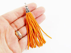 NEW Vibrant Orange Afghan Tibetan Heishi Tube Beaded Tassel - Handmade - Tibetan Style Shiny Silver Plated Cap - 92mm 1PC