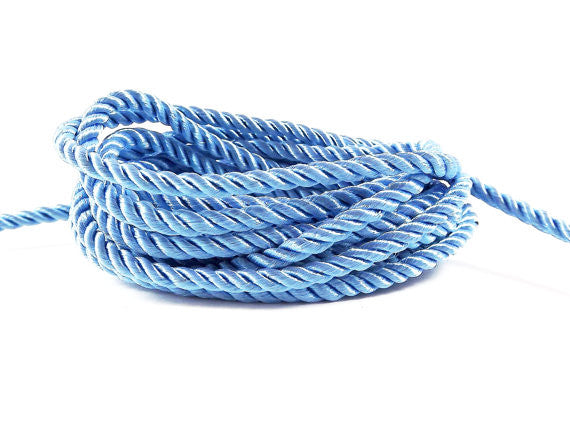 3.5mm Alaskan Blue Twisted Rayon Satin Rope Silk Braid Cord - 3 Ply Twist - 1 meters - 1.09 Yards - No:17 3.5mm Alaskan Blue Twisted Rayon Satin Rope Silk Braid Cord - 3 Ply Twist - 1 meters - 1.09 Yards - No:17