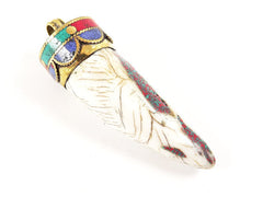 Large Conch Shell Tusk Tribal Pendant - Nepalese Handmade - Antique Brass