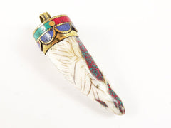 Large Conch Shell Tusk Tribal Pendant - Nepalese Handmade - Antique Brass