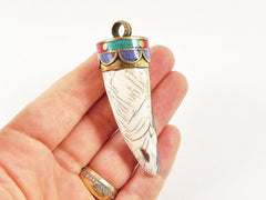 Large Conch Shell Tusk Tribal Pendant - Nepalese Handmade - Antique Brass