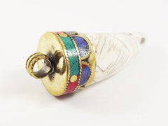 Large Conch Shell Tusk Tribal Pendant - Nepalese Handmade - Antique Brass