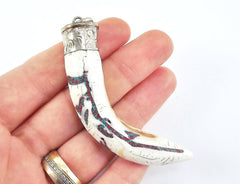 Conch Shell Tusk Tribal Pendant - Nepalese Handmade - Antique Brass