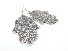 Hamsa Hand of Fatima Statement Tribal Ethnic Silver Earrings - Authentic Turkish Style