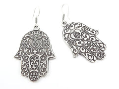 Hamsa Hand of Fatima Statement Tribal Ethnic Silver Earrings - Authentic Turkish Style
