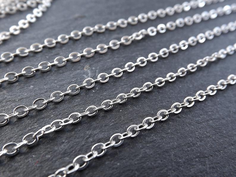 2.5mm Delicate Cable Chain - Matte Silver Plated - 1 Meter or 3.3 Feet 2.5mm Delicate Cable Chain - Matte Silver Plated - 1 Meter or 3.3 Feet