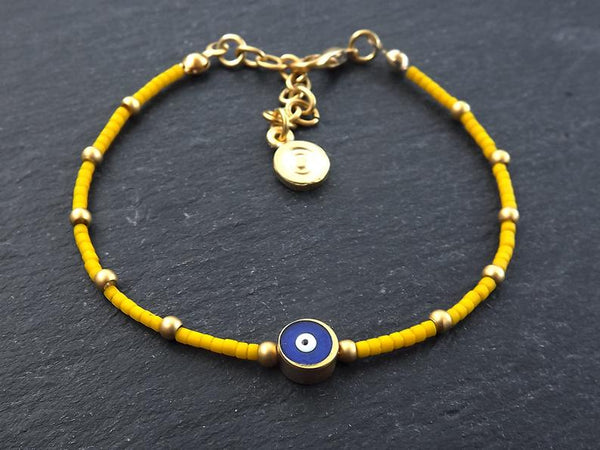 Yellow Evil Eye Bracelet, Good Luck Gift, Protect, Lucky, Friendship Bracelet, Turkish Eye Nazar