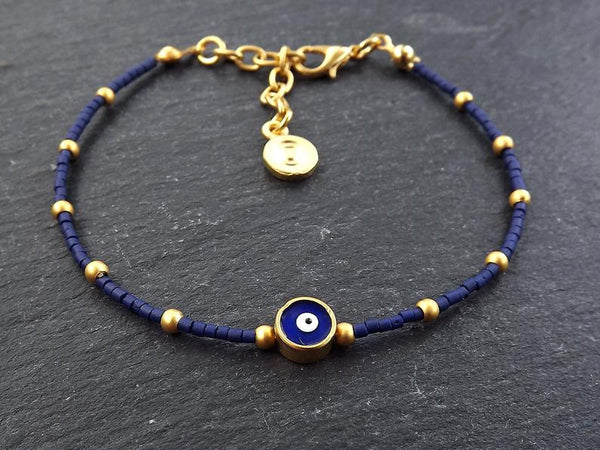 Navy Blue Evil Eye Nazar Bracelet, Lucky Protective Friendship Bracelet