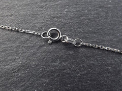 Blue Square Evil Eye Necklace, Protective Turkish Nazar, Good Luck Gift, Sterling Silver 18'' Chain