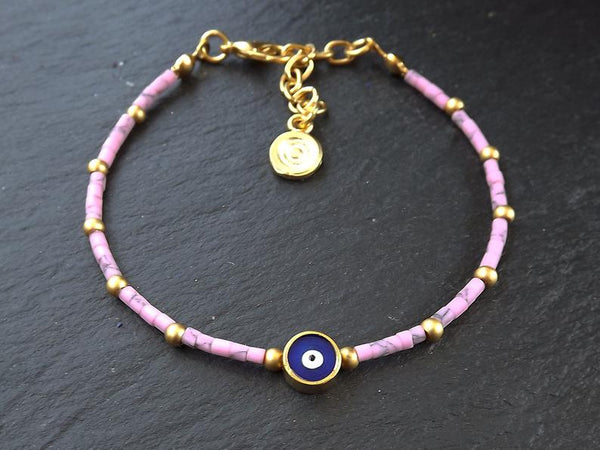 Pink Evil Eye Bracelet, Good Luck Gift, Protect, Lucky, Friendship Bracelet, Turkish Nazar