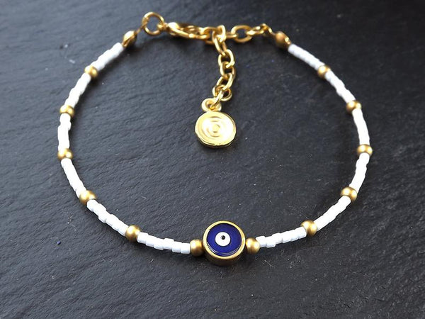 White Evil Eye Bracelet, Good Luck Gift, Protect, Lucky, Friendship Bracelet, Turkish Nazar
