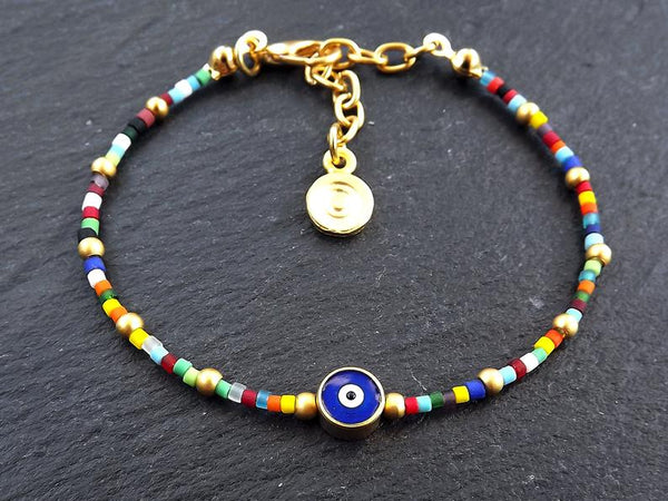 Rainbow Evil Eye Bracelet, Good Luck Gift, Protect, Lucky, Friendship Bracelet, Turkish Nazar