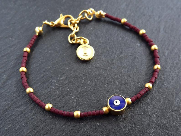 Burgundy Evil Eye Bracelet, Good Luck Gift, Protect, Lucky, Friendship Bracelet, Turkish Nazar