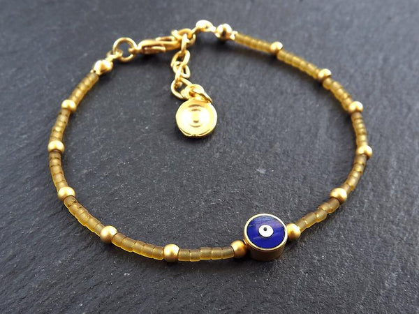 Yellow Evil Eye Bracelet, Good Luck Gift, Protect, Lucky, Friendship Bracelet, Turkish Nazar