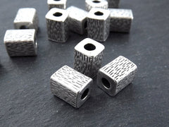 Rectangle Silver Bead Spacers, Bracelet Focal Beads, Necklace Bead, Antique Silver Plated, 3pcs