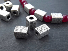 Rectangle Silver Bead Spacers, Bracelet Focal Beads, Necklace Bead, Antique Silver Plated, 3pcs