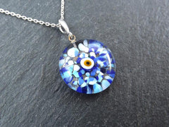 Blue Evil Eye Necklace, Protective Turkish Nazar, Good Luck Gift, Sterling Silver 18'' Chain