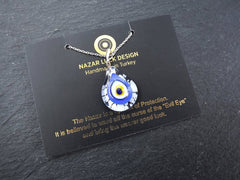 Blue White Evil Eye Necklace, Protective Turkish Nazar, Luck Gift, Sterling Silver 18 inch Chain