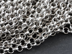 7mm Silver Rolo Chain, Chunky Thick Round Link Rolo Chain, Silver Chain for Jewelry Making, Matte Antique Silver, 1 Meter = 3.3 Feet T2