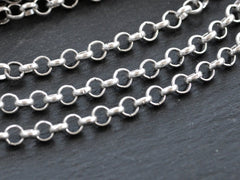 7mm Silver Rolo Chain, Chunky Thick Round Link Rolo Chain, Silver Chain for Jewelry Making, Matte Antique Silver, 1 Meter = 3.3 Feet T2