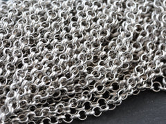 7mm Silver Rolo Chain, Chunky Thick Round Link Rolo Chain, Silver Chain for Jewelry Making, Matte Antique Silver, 1 Meter = 3.3 Feet T2