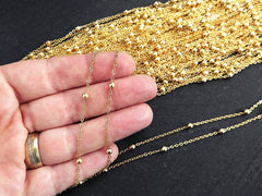 Satellite Chain, Ball Beaded Chain, Delicate Cable Chain, Dew Drops Chain, Jewelry Making, Tarnish Resistant, 22k Matte Gold Plated, 1 Meter