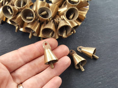 3 Small Rustic Cast Raw Brass Tribal Ethnic Bell Pendant - Jewelry Supplies Home Decoration Costume Design - No:1 Bar Clapper - 3pc