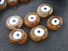 6 Caramel Honey Yellow Evil Eye Nazar Glass Bead Traditional Turkish Handmade Protective Lucky Amulet  26 mm VALUE PACK Turkish Glass Beads