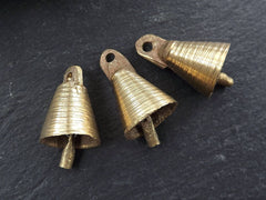 3 Small Rustic Cast Raw Brass Tribal Ethnic Bell Pendant - Jewelry Supplies Home Decoration Costume Design - No:1 Bar Clapper - 3pc