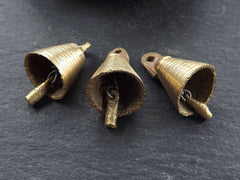 3 Small Rustic Cast Raw Brass Tribal Ethnic Bell Pendant - Jewelry Supplies Home Decoration Costume Design - No:1 Bar Clapper - 3pc