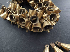 3 Small Rustic Cast Raw Brass Tribal Ethnic Bell Pendant - Jewelry Supplies Home Decoration Costume Design - No:1 Bar Clapper - 3pc